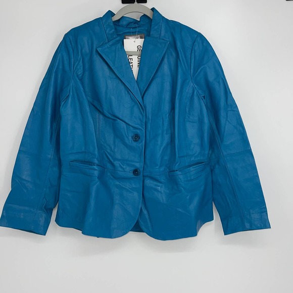 JESSICA LONDON GENUINE LEATHER BLUE LIGHTWEIGHT JACKET 16W - Picture 6 of 7